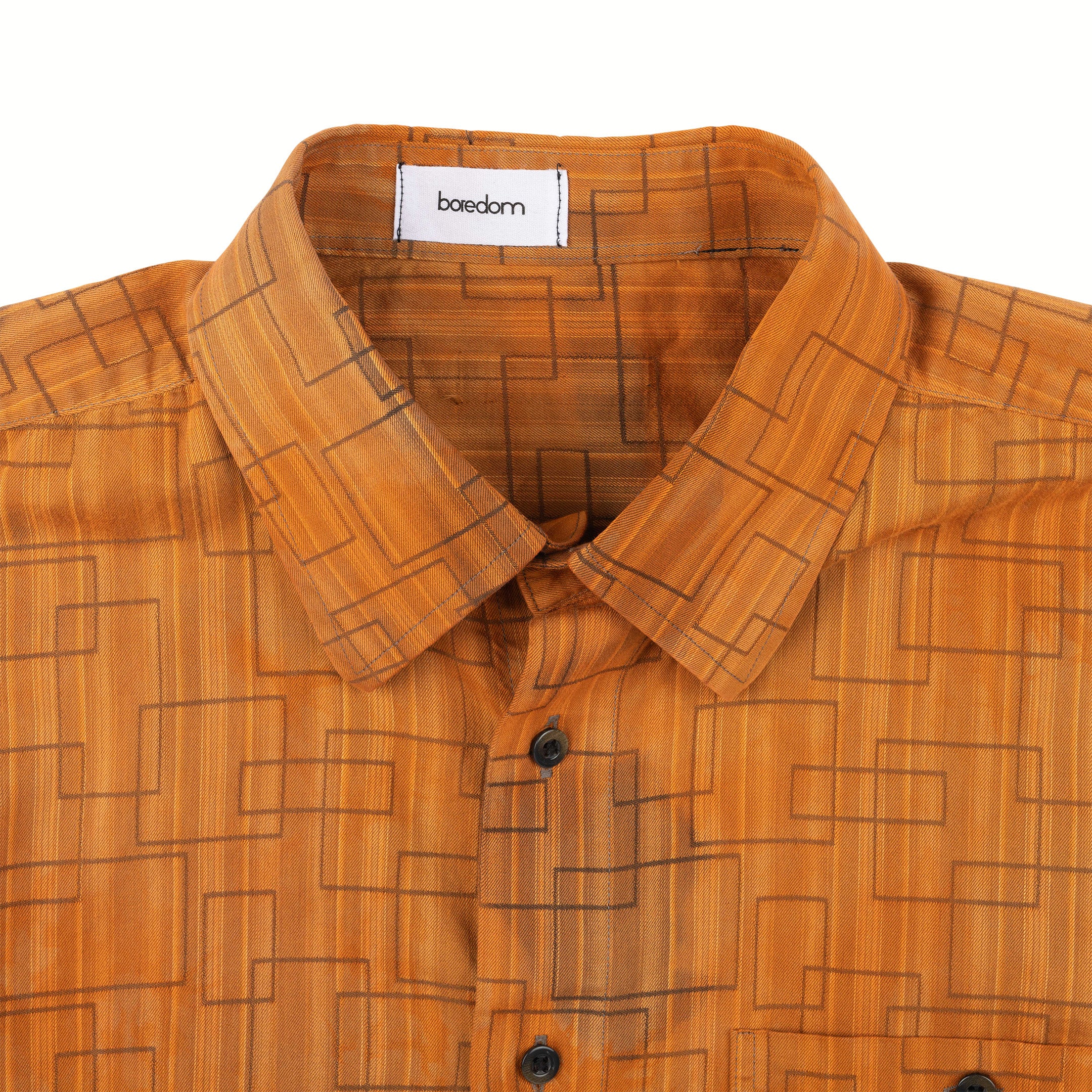 Recycled Button-Up Shirt - Orange Rectangles - M/L