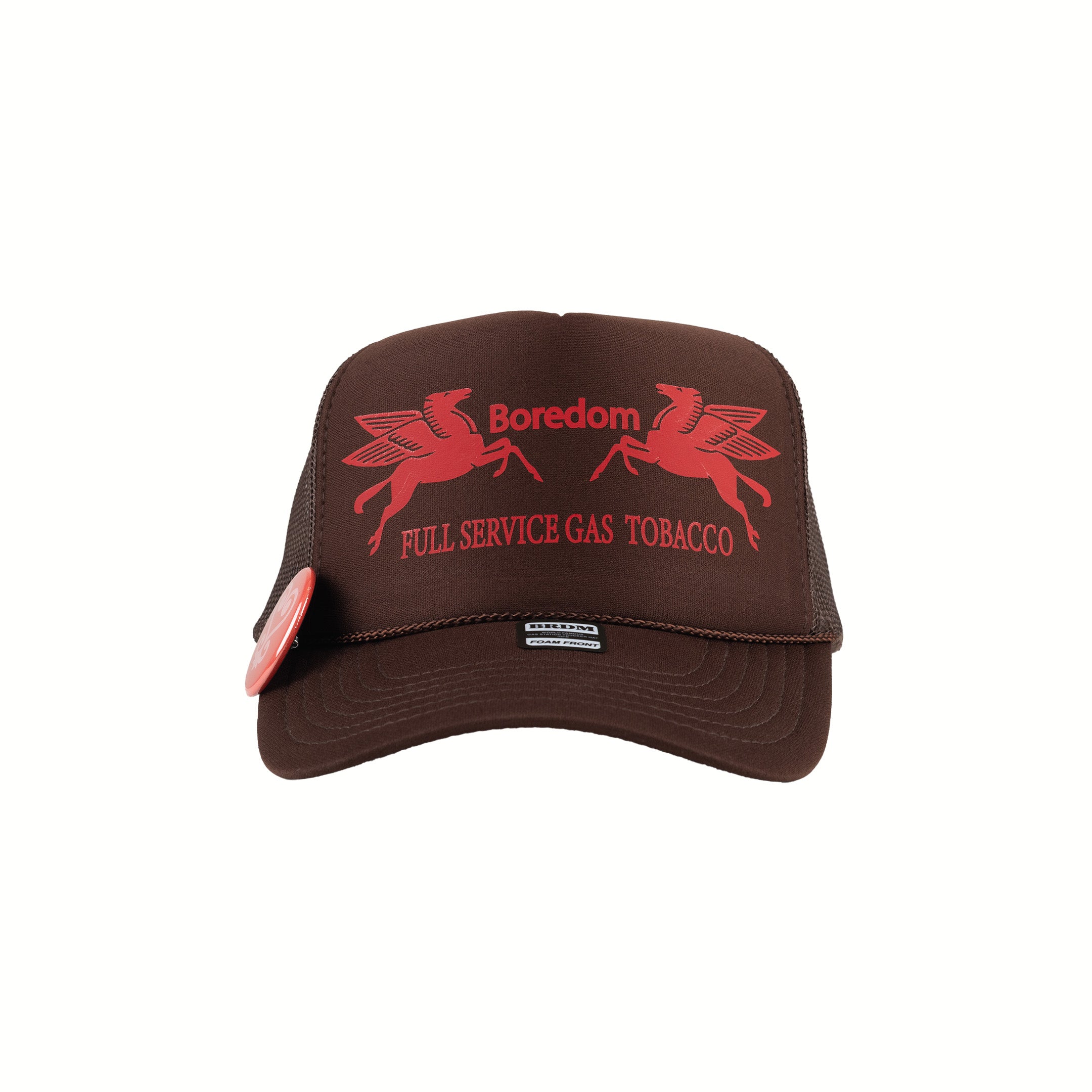 Gas Station Trucker Hat - Brown / Red / Button