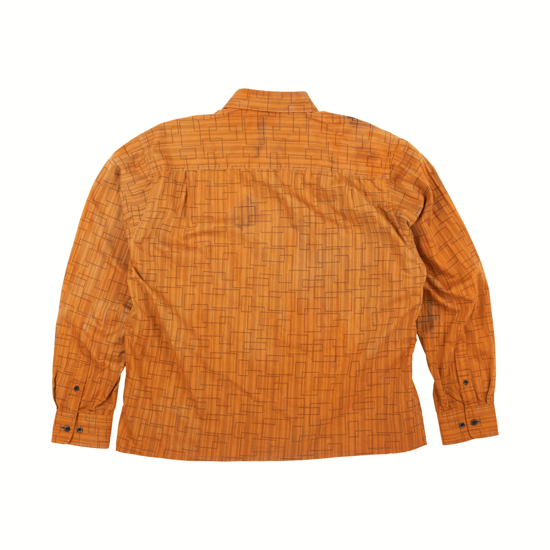 Recycled Button-Up Shirt - Orange Rectangles - M/L