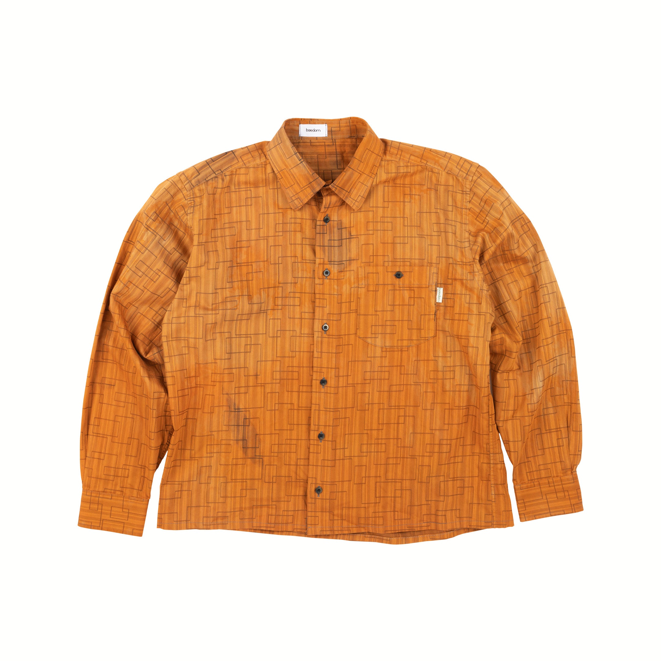 Recycled Button-Up Shirt - Orange Rectangles - M/L