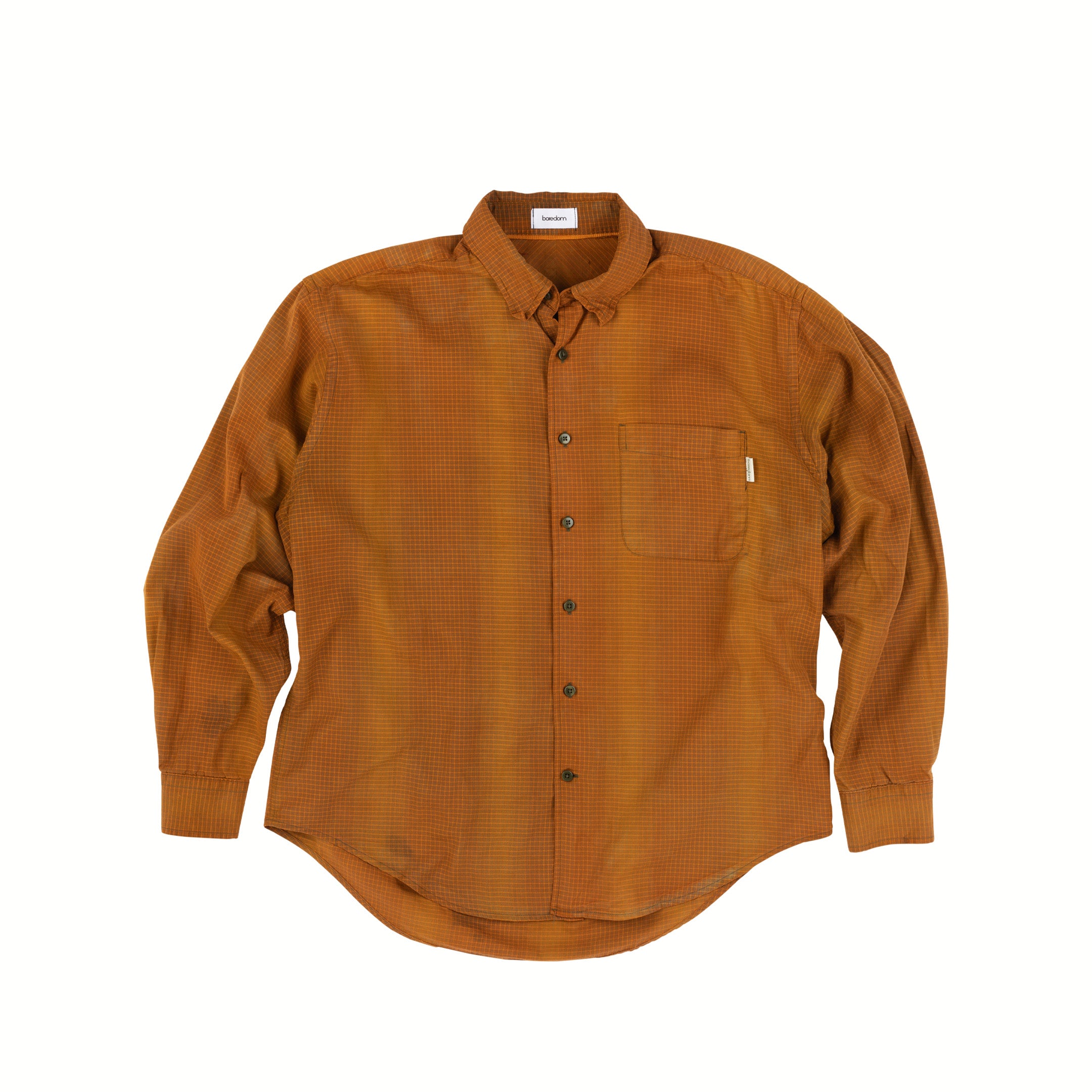 Recycled Button-Up Shirt - Orange Grid - L/XL