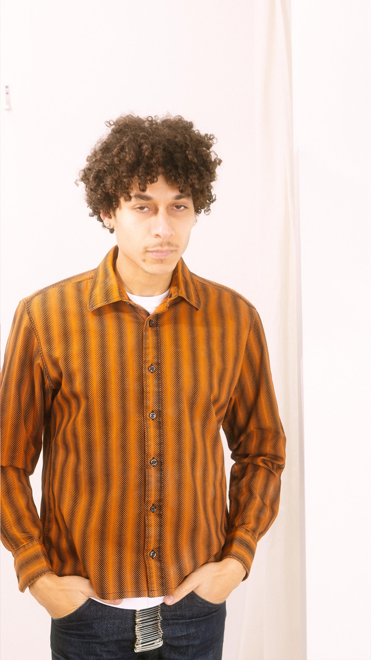 Recycled Button-Up Shirt - Orange Stripes - S/M