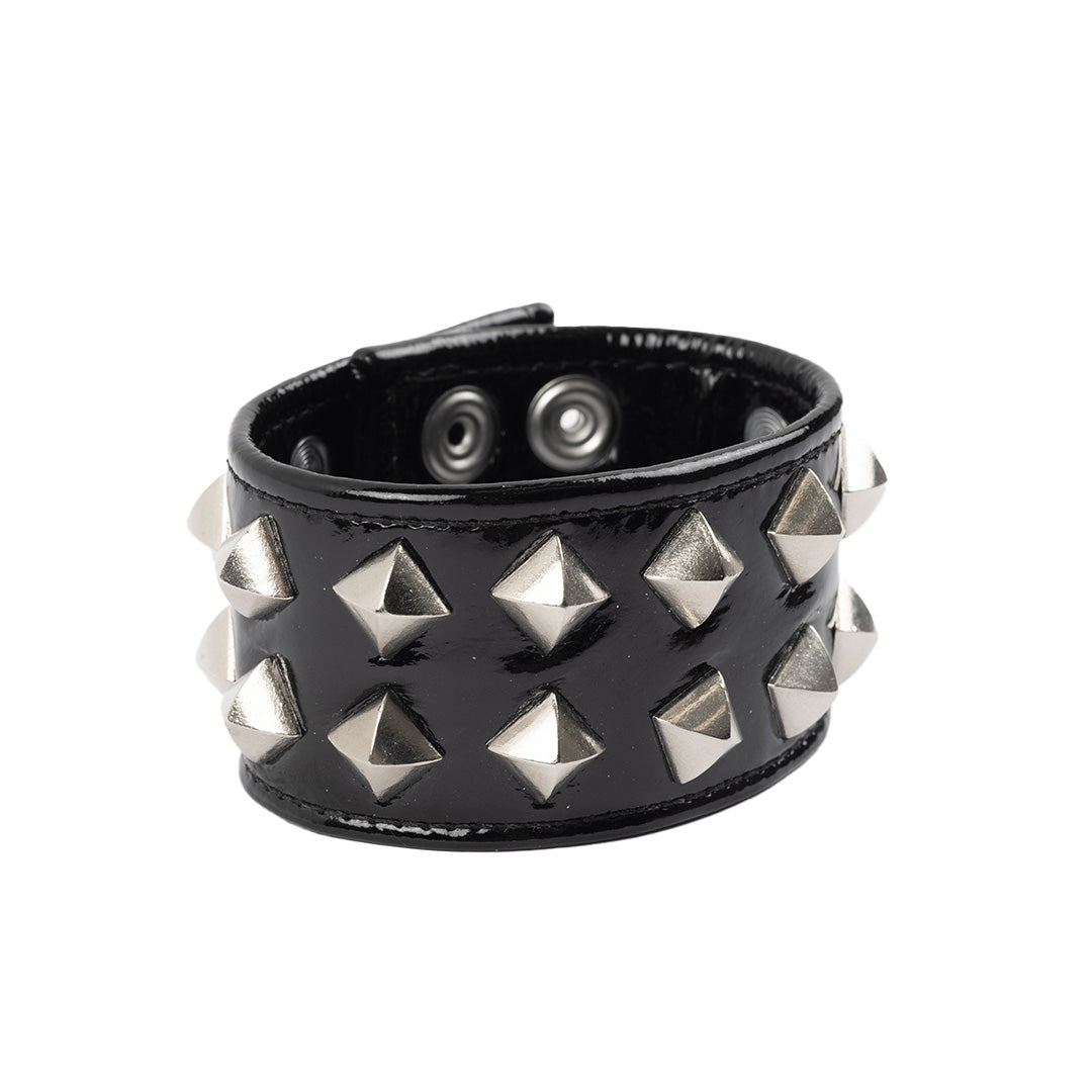 Studded Leather Bracelet  - Black