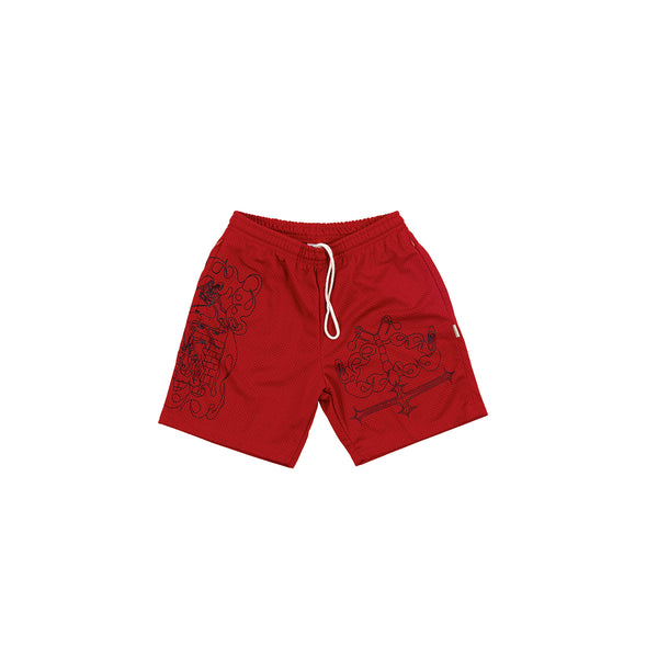 All Over Print Mesh Shorts - Scarlet
