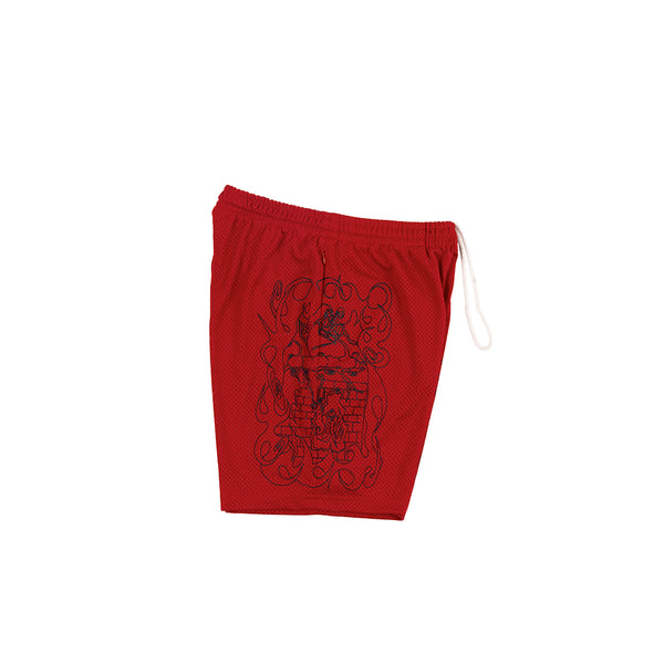 All Over Print Mesh Shorts - Scarlet